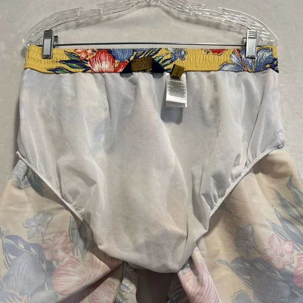 Polo Ralph Lauren Long Swim Trunks Men's Large Yellow Hibiscus Floral Traveler